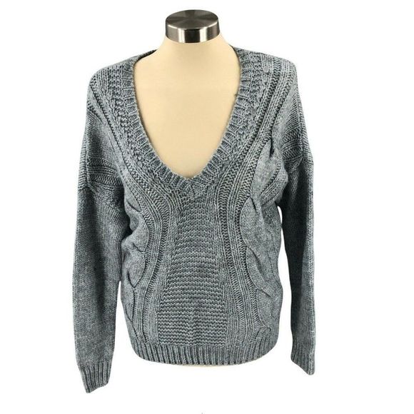 FOREVER 21 Womens Sweater Small Gray Pullover Long Sleeve V-neck Boyfriend Knit - Picture 1 of 11